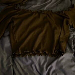 Ruffled Brown Long Sleeve Top